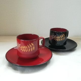 漆器 ペア コーヒー カップ ＆ ソーサー (漆芸)