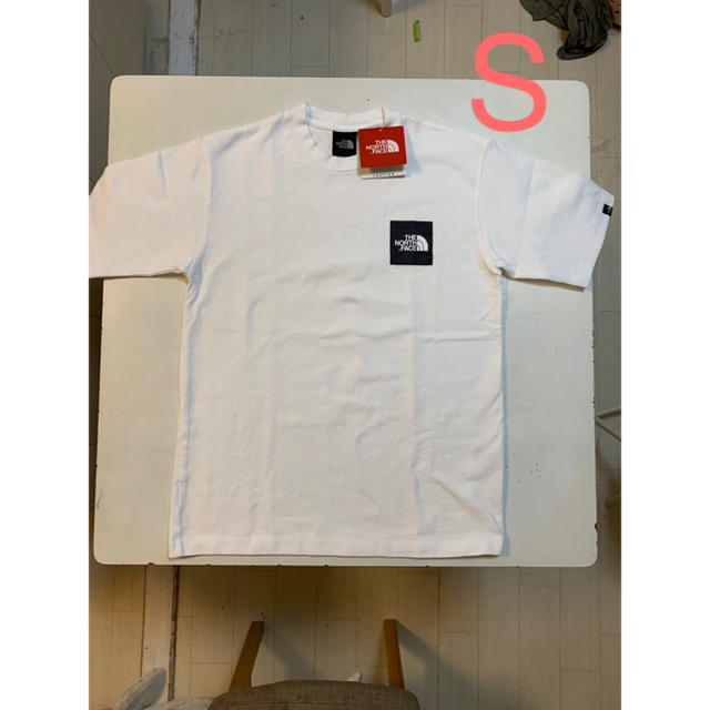 ホワイト素材ノースフェイス スモールスクエアロゴ Tシャツ S
