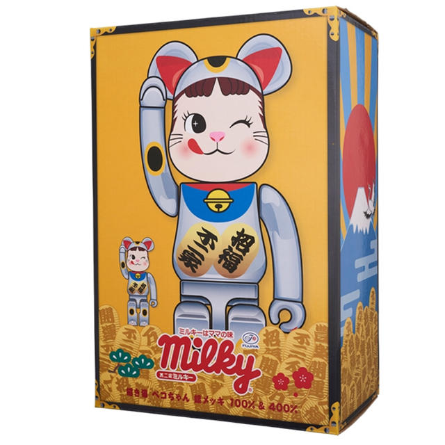 MEDICOM TOY - BE@RBRICK 招き猫 ペコちゃん 銀メッキ 100％ ＆ 400