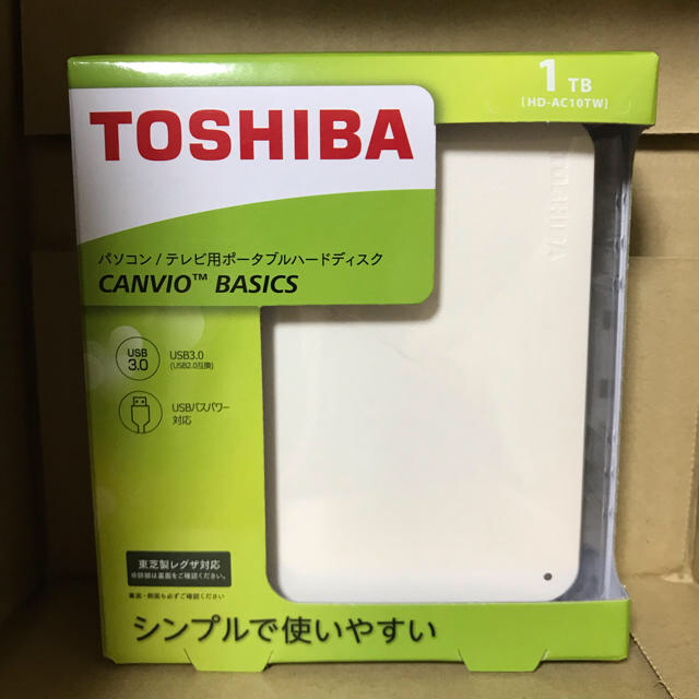 東芝(トウシバ)の東芝ポータブルHDD CANVIO BASICS 1TB HD-AC10TW スマホ/家電/カメラのPC/タブレット(PC周辺機器)の商品写真