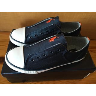 ポロラルフローレン(POLO RALPH LAUREN)のPOLO★ラルフローレン紐なしスニーカー★ネイビー×オレンジ★5/24cm(スニーカー)