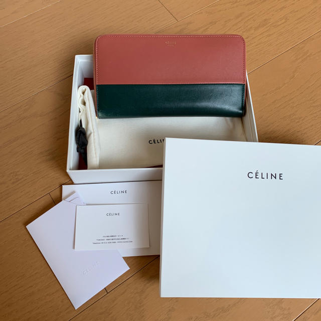 CELINE 折り財布 レザー バイカラー ベージュ レッド