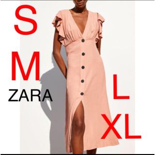 ザラ(ZARA)のZARA 今期新作 リネンワンピース ピンク L(ロングワンピース/マキシワンピース)