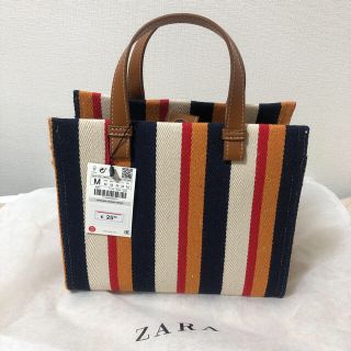 ザラ(ZARA)のZARA ※１３日までお支払いで値引きします！新品ストライプ柄キャンバス地トート(トートバッグ)