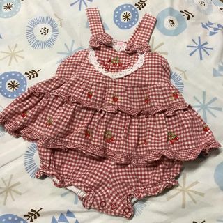 キッズ服女の子用(90cm~)メゾピアノ いちご 刺繍 ワンピースロンパース 90