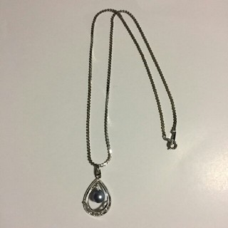 本真珠 パールネックレス オープン トップ シルバー 925 ペンダント 黒真珠(ネックレス)
