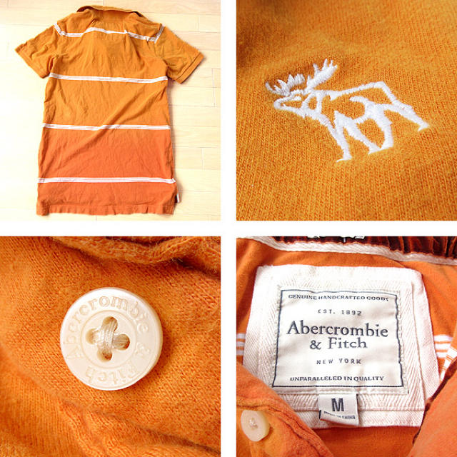 Abercrombie&Fitch(アバクロンビーアンドフィッチ)の美品 Mサイズ アバクロ メンズ 半袖ポロシャツ オレンジ メンズのトップス(ポロシャツ)の商品写真