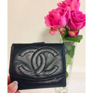 シャネル(CHANEL)のCHANEL キャビアスキン 折りたたみサイフ 黒(財布)