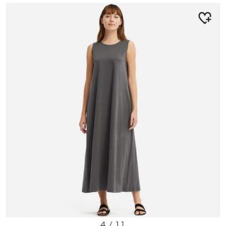 ユニクロ(UNIQLO)のユニクロ  マーセライズコットンワンピース  M新品 グレー(ロングワンピース/マキシワンピース)