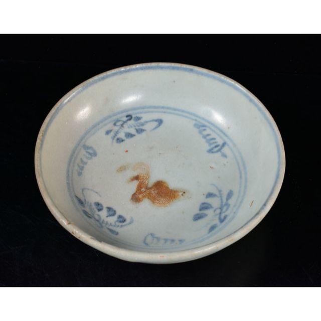 中国　古民窯　青花魚藻文盤　皿　N　R1380