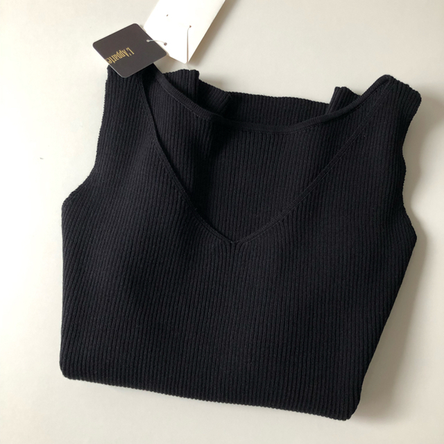 L'Appartement Back V Rib タンクトップ 黒 新品タグ付 L'Appartement Back V Rib タンクトップ 黒 新品タグ付