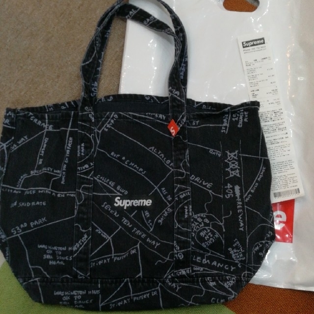 supreme デニムトートバッグ ブラック gonz map denim