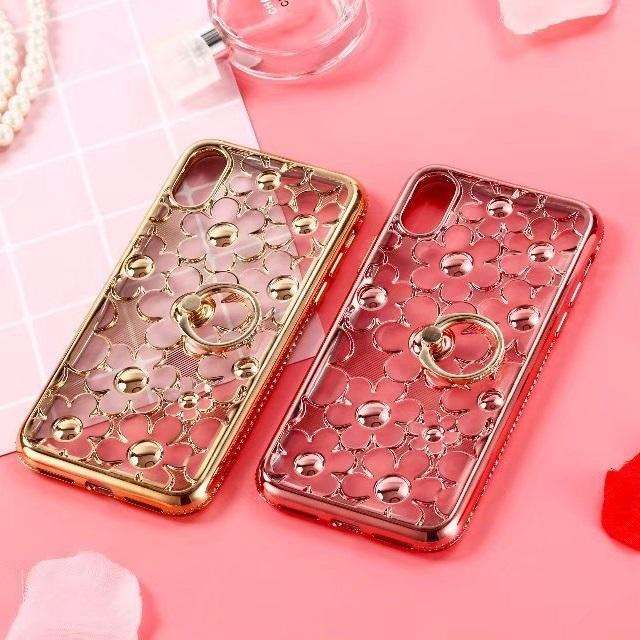 ♡ひと目惚れ♡フラワー♡iPhoneケース リング付 クリアゴールド スマホ/家電/カメラのスマホアクセサリー(iPhoneケース)の商品写真