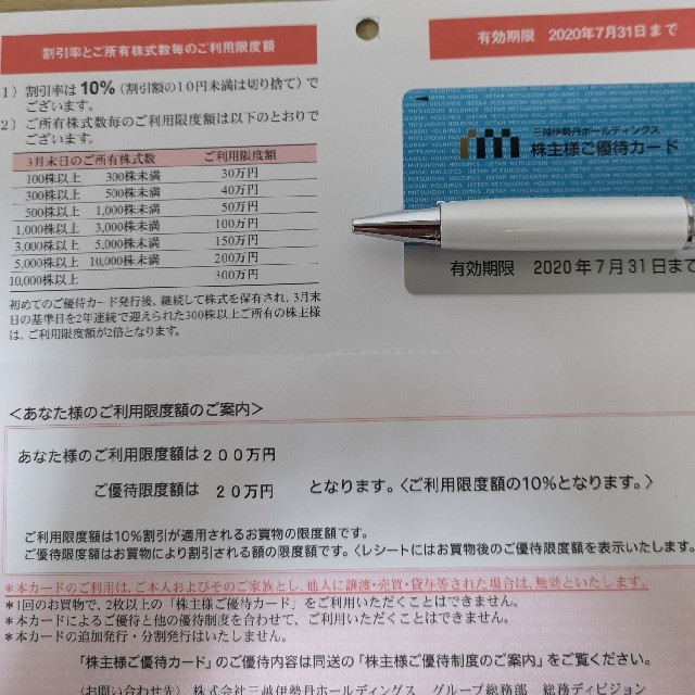 三越伊勢丹　株主優待カード（購入限度額200万円）