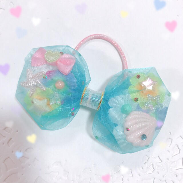 オーガンジーリボン♡マーメイド♡ヘアゴム ♡ブルーハンドメイド