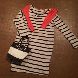 授乳服ボーダーワンピ＆授乳服Tシャツ黒(マタニティワンピース)