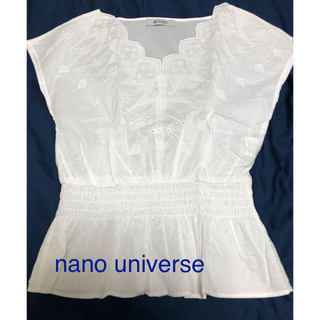 ナノユニバース(nano・universe)のナノユニバース・スカラップ刺繍シャーリングブラウス・白・Sサイズ(シャツ/ブラウス(半袖/袖なし))