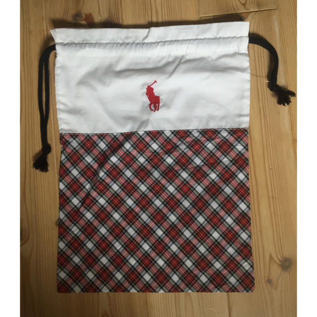 Ralph Lauren(ラルフローレン)の新品 ラルフローレン巾着袋（白×チェック柄）39×27.5㎝シューズポーチ小物入 レディースのファッション小物(ポーチ)の商品写真