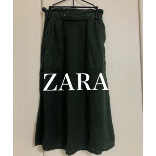 ザラ(ZARA)のZARA リネン スカート カーキ(ひざ丈スカート)