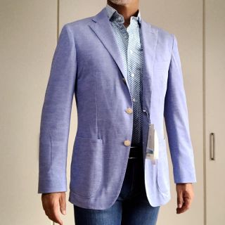 スーツカンパニー(THE SUIT COMPANY)のスーツカンパニー リネンコットンストレッチジャケット サイズL 新品 サックス(テーラードジャケット)