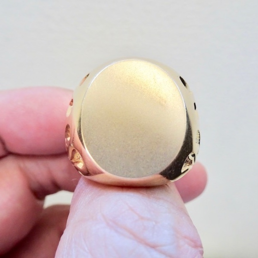 仁尾彫金『ゴールドファイヤーパターン楕円の印台リング』ハンドメイド169 メンズのアクセサリー(リング(指輪))の商品写真