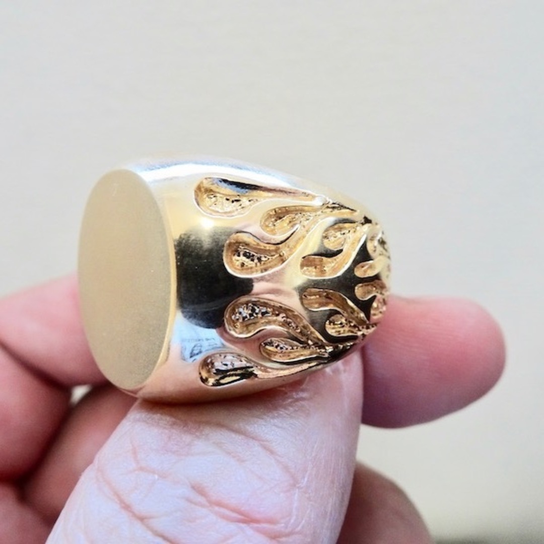 仁尾彫金『ゴールドファイヤーパターン楕円の印台リング』ハンドメイド169 メンズのアクセサリー(リング(指輪))の商品写真