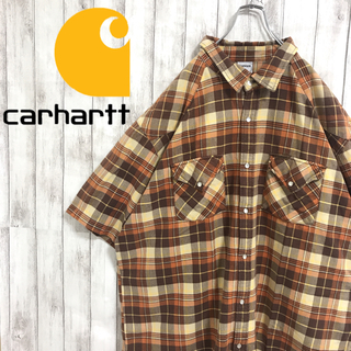 カーハート(carhartt)の90s 古着 carhartt カーハート 革ロゴ チェック 半袖 シャツ(シャツ)