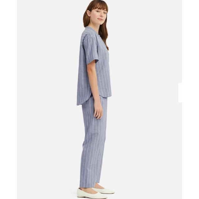 UNIQLO(ユニクロ)の【美品】コットンリネンパジャマ(ストライプ) ☆ M レディースのルームウェア/パジャマ(パジャマ)の商品写真