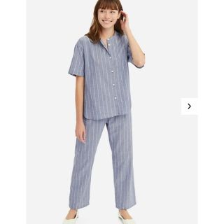 ユニクロ(UNIQLO)の【美品】コットンリネンパジャマ(ストライプ) ☆ M(パジャマ)