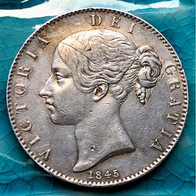 925銀状態【超希少】1845 イギリス ビクトリア ヤングヘッド クラウン 銀貨! Ⅱ