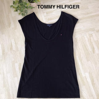 トミーヒルフィガー(TOMMY HILFIGER)の美品 トミーヒルフィガー フレンチスリーブTシャツ 無地 黒 ワンポイント S(Tシャツ(半袖/袖なし))