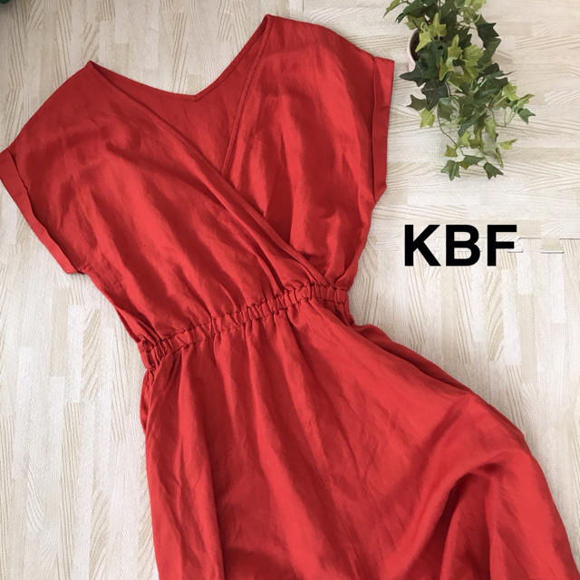 KBF(ケービーエフ)の美品 KBF 麻 ロングワンピース 半袖 フレンチスリーブ オレンジ レディースのワンピース(ロングワンピース/マキシワンピース)の商品写真