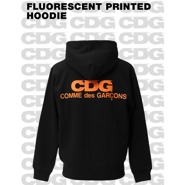 CDG FLUORESCENT PRINTED HOODIE オレンジ XL