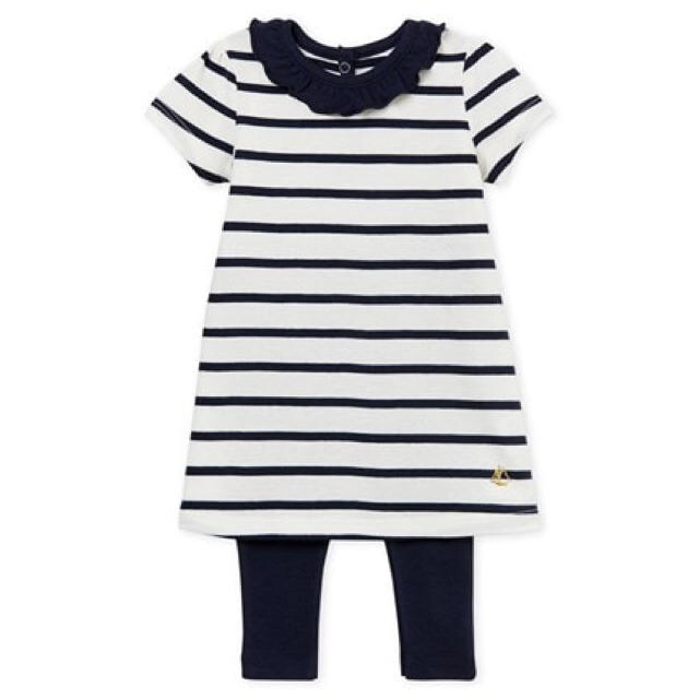 PETIT BATEAU(プチバトー)のまっぴろりん様専用☆プチバトー 36m マリニエールワンピース＆カルソンセット キッズ/ベビー/マタニティのキッズ服女の子用(90cm~)(ワンピース)の商品写真