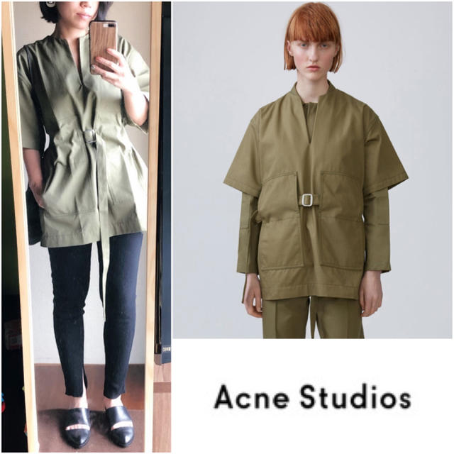 ACNE(アクネ)の着画 カーキ ミリタリー モード 個性的 ウエスト ベルト アーミー キャンバス レディースのトップス(カットソー(半袖/袖なし))の商品写真