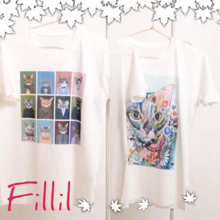 メルロー(merlot)の19、20日限定価格【Fillil/フィリル】ねこプリントTシャツ★証明写真柄(シャツ/ブラウス(半袖/袖なし))