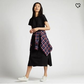 ユニクロ(UNIQLO)のマーセライズコットンロングワンピース ブルー XL(ロングワンピース/マキシワンピース)