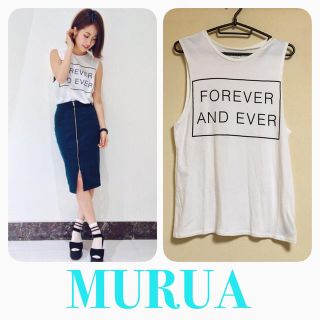 ムルーア(MURUA)のMURUA♡ラインボックスロゴタンク♡白(タンクトップ)