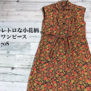 グリモワール(Grimoire)のused クラシカルワンピース ノースリーブ 前開き 腰紐付き お花柄 レトロ(ロングワンピース/マキシワンピース)