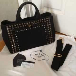 プラダ(PRADA)の美品 プラダ♡ビジュー カナパ♡NERO(ハンドバッグ)