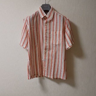 半袖ストライプシャツ オレンジ/ホワイト  サイズM(シャツ)