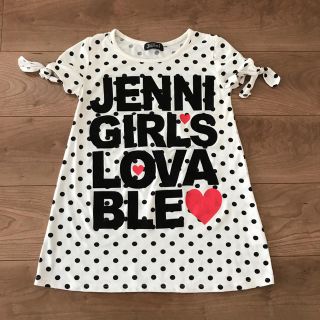 ジェニィ(JENNI)のJENNIジェニィ★ロゴ＆水玉柄チュニック／ミニワンピース★ホワイト白130(Tシャツ/カットソー)