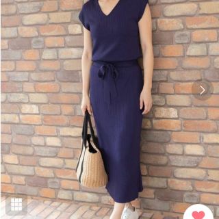 プレフェリール(PREFERIR)の《超美品》PREFERIRリブ ロング 美ライン ワンピース ネイビー(ロングワンピース/マキシワンピース)