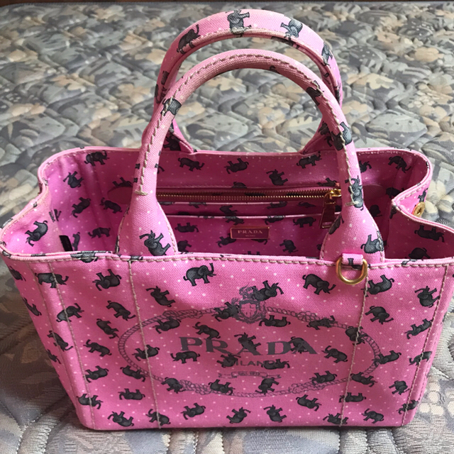 【本物保証】 保付 超美品 プラダ PRADA カナパ トート ハンドバッグ キャンバス ピンク B1872B 大きい