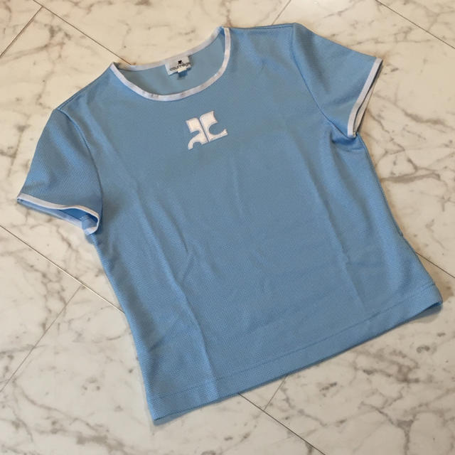 Courreges(クレージュ)のcourreges (クレージュ)  ロゴ 半袖トップス Tシャツ 9R 水色 レディースのトップス(Tシャツ(半袖/袖なし))の商品写真