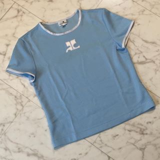 クレージュ(Courreges)のcourreges (クレージュ)  ロゴ 半袖トップス Tシャツ 9R 水色(Tシャツ(半袖/袖なし))