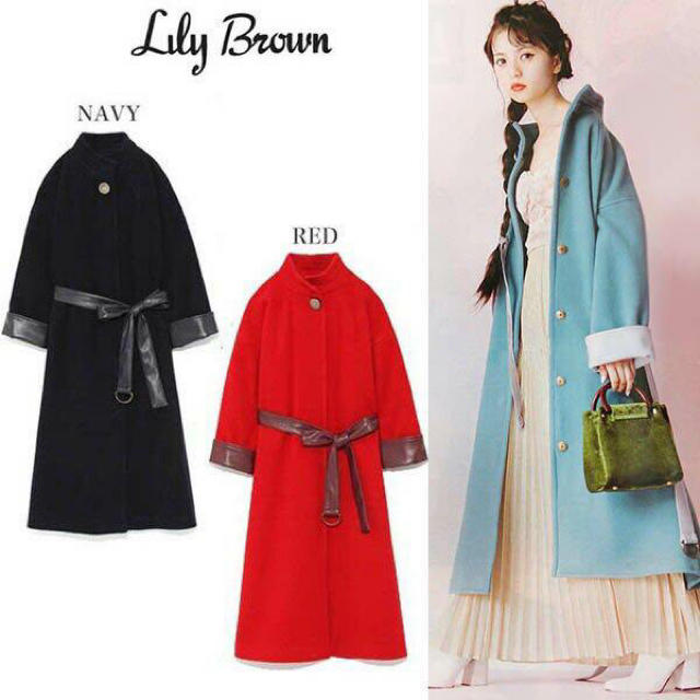 ￥29700????今季完売 Lily Brown????レザー配色Aラインコート