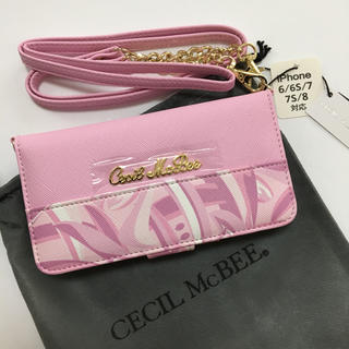 セシルマクビー(CECIL McBEE)の新品 セシルマクビー ショルダー付き ミラー付き iPhoneケース ピンク(iPhoneケース)