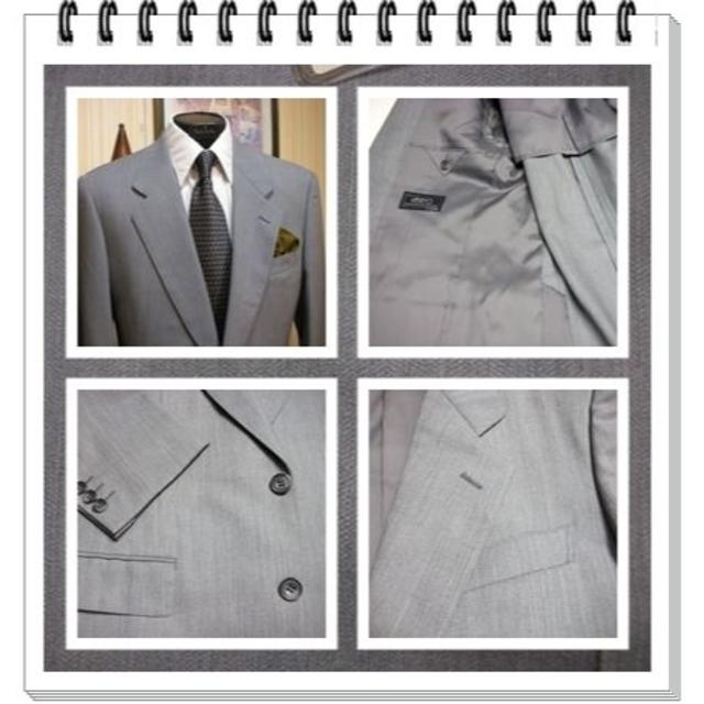 alジャンク★春夏薄地毛混グレイ grayストライプ織シングルスーツ92-A5 メンズのスーツ(セットアップ)の商品写真