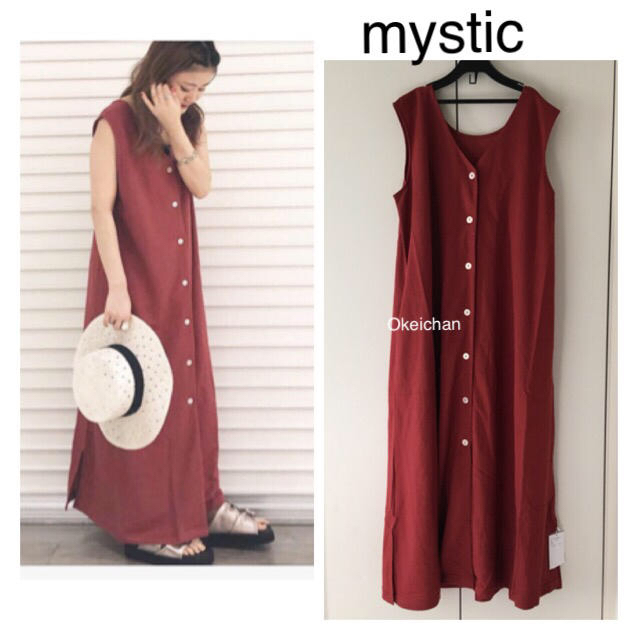 mystic(ミスティック)の数回使用しました☆前ボタンノースリーブカットワンピース レッド レディースのワンピース(ロングワンピース/マキシワンピース)の商品写真